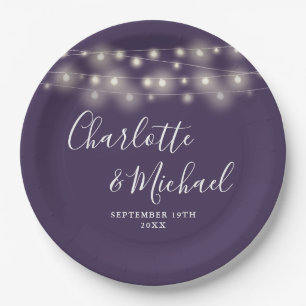 Assiettes En Carton Chaîne Lights Signature Script Mariage violet