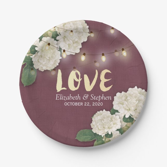 Assiettes En Carton Chaîne wedding shower Hydrangea Lumière Rouge Bour (Devant)