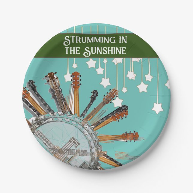 ASSIETTES EN CARTON CHAÎNES DE GUITARE AU SOLEIL (Devant)