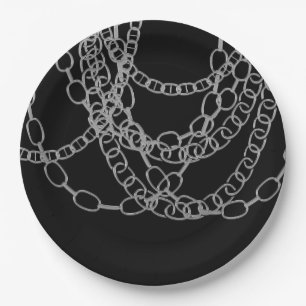 Assiettes En Carton Chaînes en argent Danse hip hop noir Party d'anniv