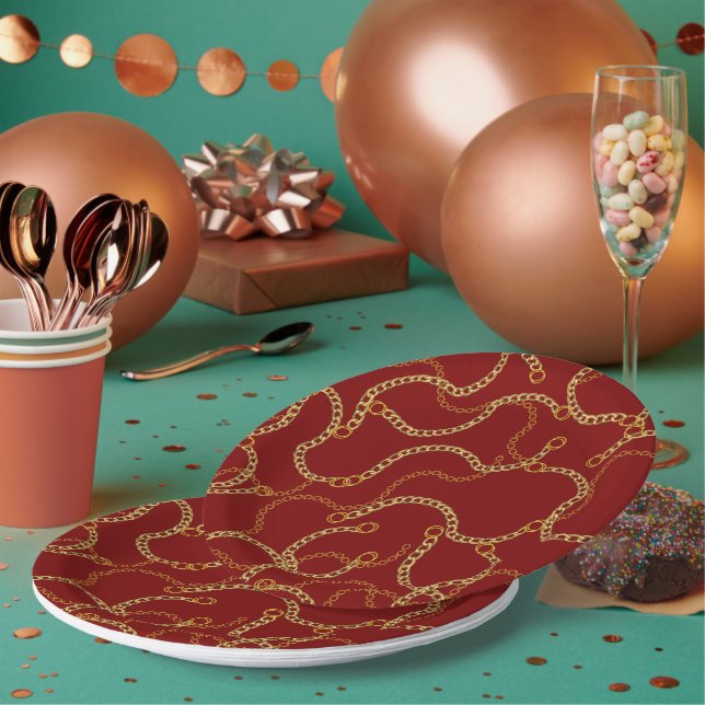 Assiettes En Carton Chaînes en or urbaines motif baroque  (Multi)