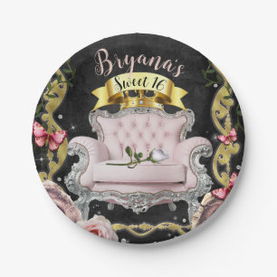 Assiettes En Carton Chaise de Princesse Rose & Papillons Douce 16 