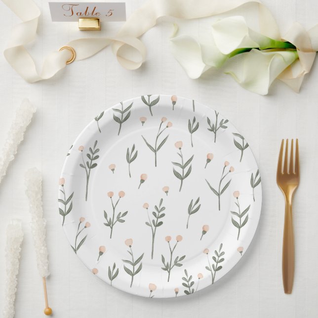 Assiettes En Carton Chalet Fleur sauvage Rose Blush Floral Delicate (Mariage)