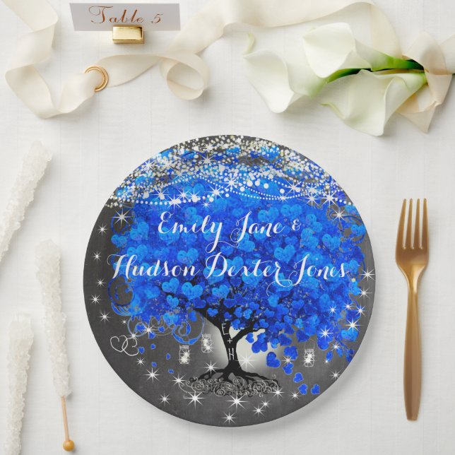 Assiettes En Carton Chalet Mason Jar Blue Heart Leaf Firefly (Mariage)