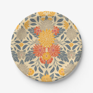 Assiettes En Carton Chaleureux Jaune, Orange & Bleu Floral