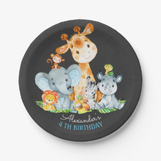 Assiettes En Carton Chalkboard Aquarelle mignonne Safari Animaux Anniv