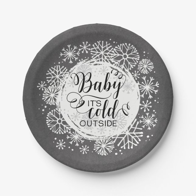 Assiettes En Carton Chalkboard Baby It's Cold Outside 7" Plaque en pap (Devant)
