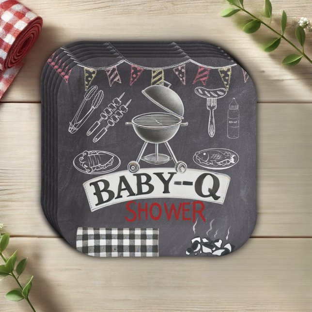 Assiettes En Carton Chalkboard Baby-Q Grill Baby shower (Créateur téléchargé)
