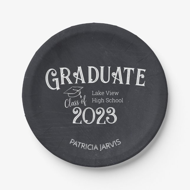 Assiettes En Carton Chalkboard High School Photo Graduation Party (Devant)