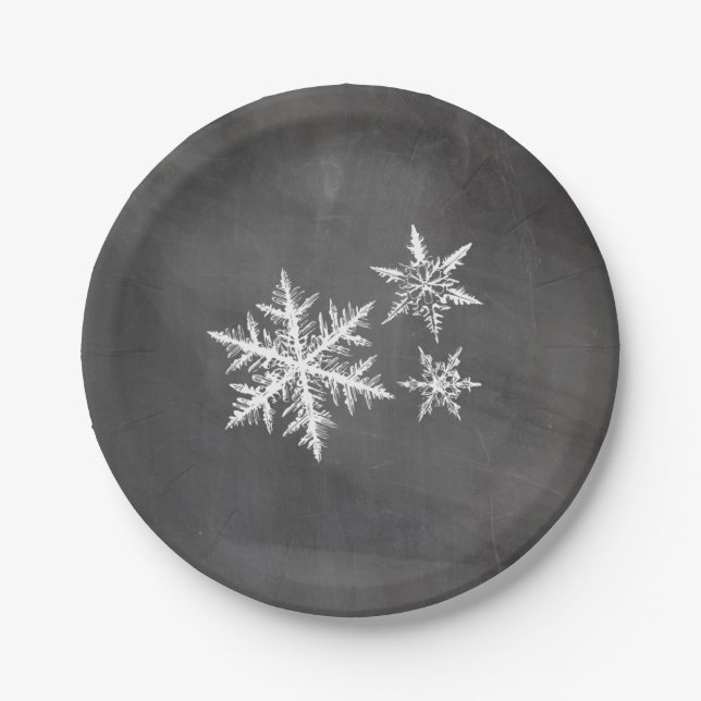 Assiettes En Carton Chalkboard Snowflakes | Joyeux Noël (Devant)