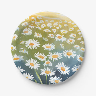 Assiettes En Carton Champ de pâquerettes Peinture florale de prairie