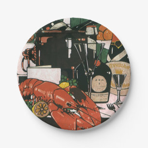 Assiettes En Carton Champagne au homard vintage ; Fête élégante et chi
