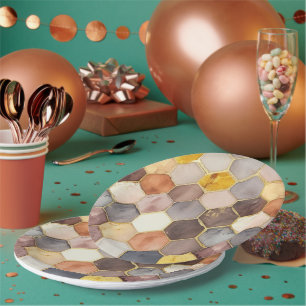 Assiettes En Carton Champagne Blush au peigne de miel de Glam Abstrait