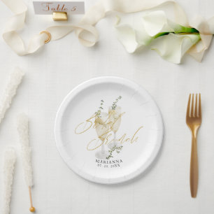 Assiettes En Carton Champagne Bridal Brunch Gold Calligraphie Bienvenu