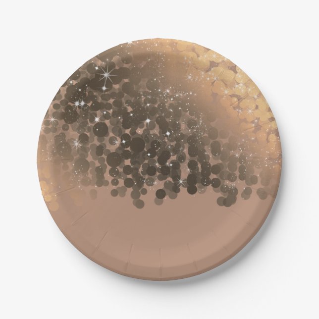 Assiettes En Carton Champagne doré beige miel lumières scintillantes d (Devant)