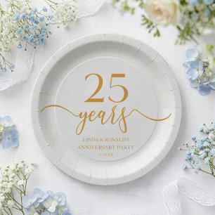 Assiettes En Carton Champagne Élégant 25e Anniversaire de Mariage