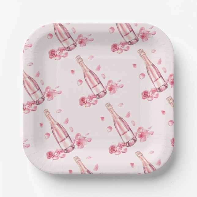 Assiettes En Carton Champagne floral | Brunch pour l'enterrement de vi (Recto)