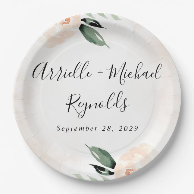 Assiettes En Carton Champagne Jardin Rosée Rose Bleu Élégant Champagne (Devant)