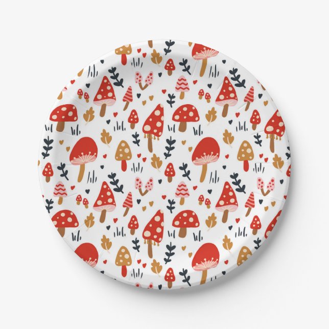 Assiettes En Carton Champhroom Woodland Kathrin Legg Red Mushroom Part (Devant)