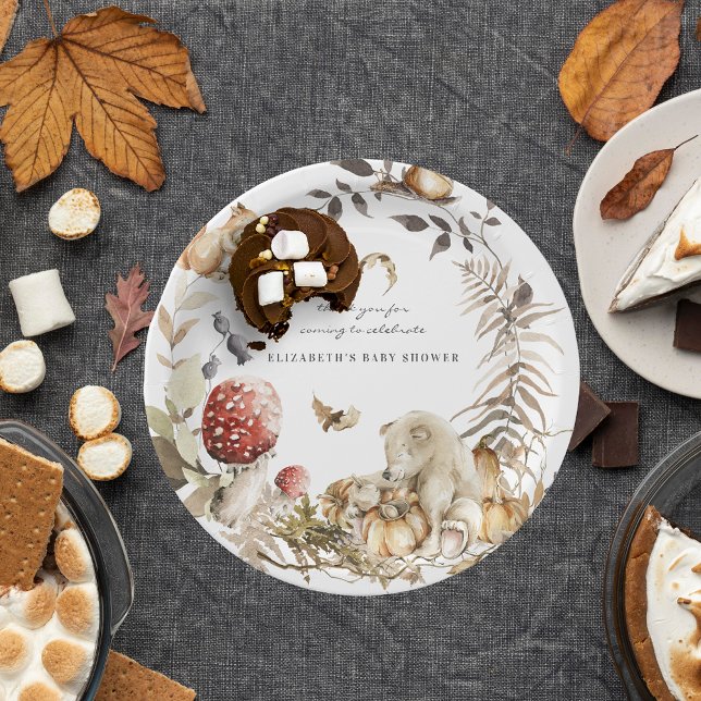 Assiettes En Carton Champignon d'automne | Baby shower forestier (Créateur téléchargé)