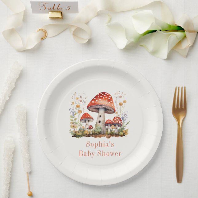 Assiettes En Carton Champignons Baby shower Floral (Mariage)