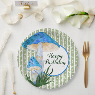 Assiettes En Carton Champignons bleus sur Aspen Anniversaire