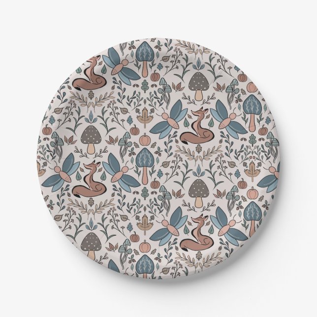 Assiettes En Carton Champignons Fox & Dragonfly Cute Motif d'automne (Devant)