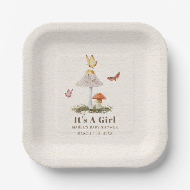 Assiettes En Carton Champignons Papillons Woodland Girl Baby shower P (Recto)