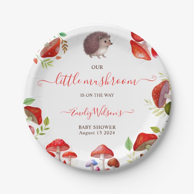 Assiettes En Carton Champignons Rouge Aquarelle Forêt Baby shower rust (Devant)