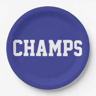 Assiettes En Carton CHAMPS Amusant Sportif Texte Blanc Sur Fond Bleu P
