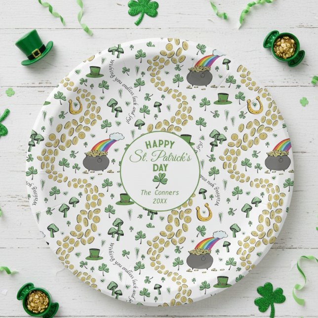 Assiettes En Carton Chance & Joie Pièces et Jour de la Saint Patrick S (Happy St Patrick's Day Paper Plates for Saint Patricks Day Party. Green Shamrocks, Rainbow Pattern)