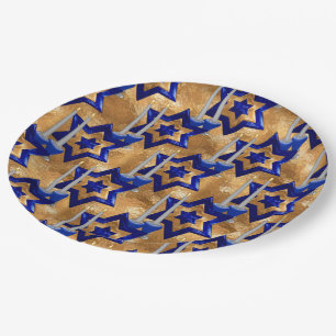 Assiettes En Carton Chandeliers juifs et étoiles Or 3