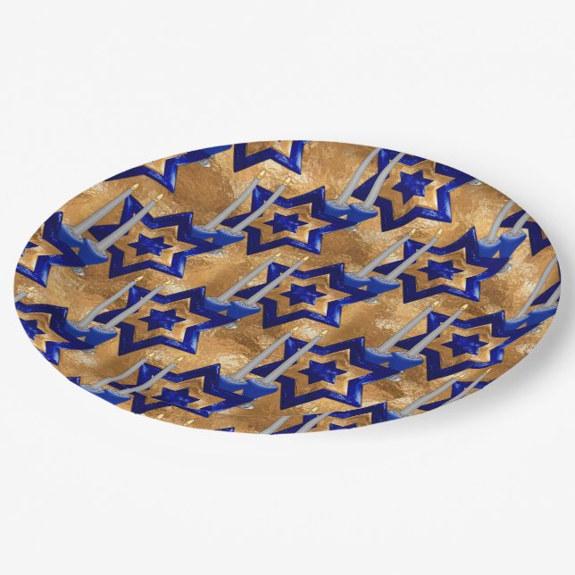 Assiettes En Carton Chandeliers juifs et étoiles Or 3 (Angle)