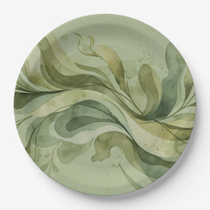 Assiettes En Carton Chanson de la Terre Flowing Abstraits Verts Sauge