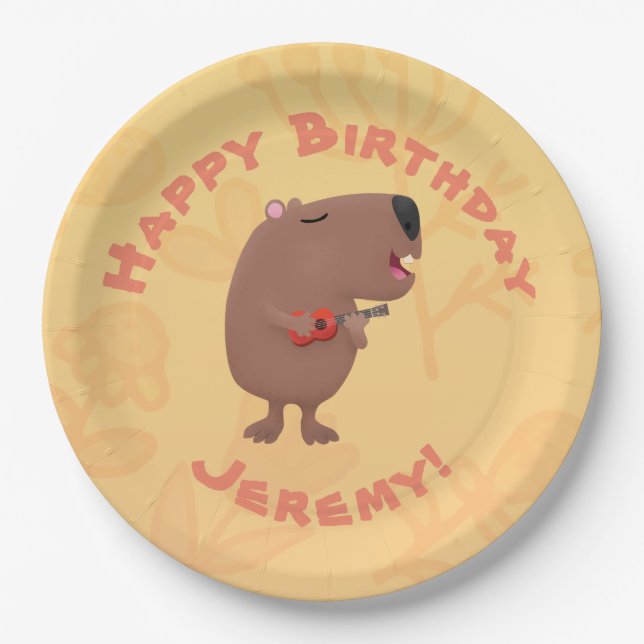 Assiettes En Carton Chant capybara dessin d'anniversaire personnalisé (Devant)