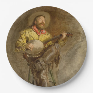 Assiettes En Carton Chanter Espagnol Cowboy à Banjo jouer à la chanson