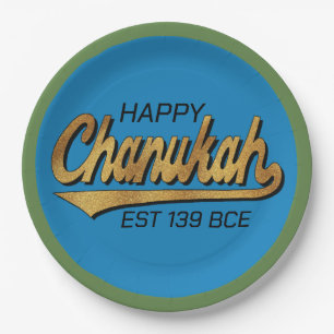Assiettes En Carton Chanukah Happy Retro Green Trim