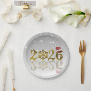 Assiettes En Carton Chapeau de Père Noël et flocon de neige Bonne an
