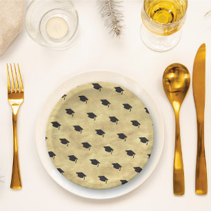 Assiettes En Carton Chapeau de remise des diplômes noir sur une fête d