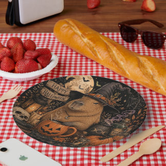 Assiettes En Carton Chapeau de sorcière mignon capybara Halloween