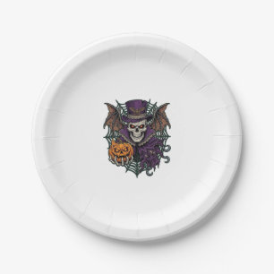 Assiettes En Carton Chapeau Haut de Forme de Crâne de Halloween Ailes