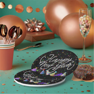 Assiettes En Carton Chapeaux de fête et confettis Nouvel An