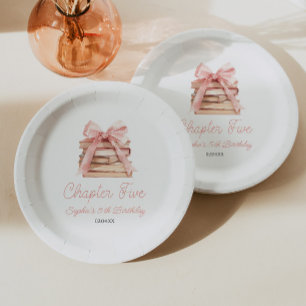 Assiettes En Carton Chapitre cinq Livres à Ruban Rose Fête d'anniversa