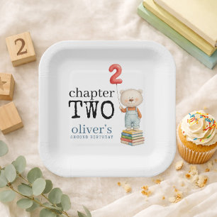Assiettes En Carton Chapitre deux Livres Ourson Garçon 2e Anniversaire