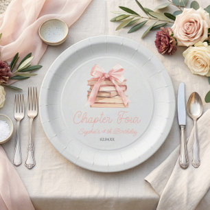 Assiettes En Carton Chapitre quatre Livres à Ruban Rose Fête d'anniver