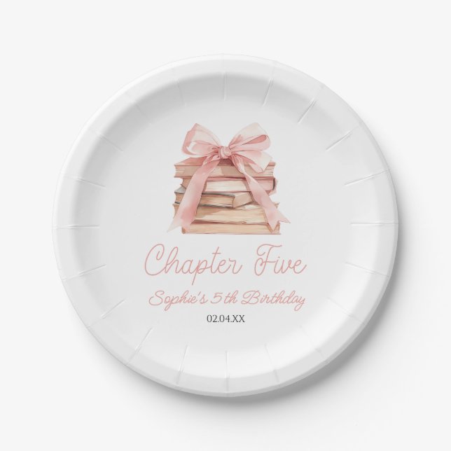 Assiettes En Carton Chapter Five Pink Bow Books 5th Birthday Party (Devant)