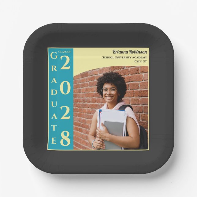 Assiettes En Carton Charcoal Photo Modern Graduation Cap Party (Recto)