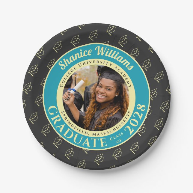 Assiettes En Carton Charcoal Photo Modern Graduation Party (Devant)
