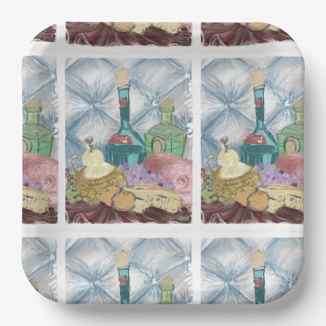 Assiettes En Carton Charcuterie au vin et au fromage (Recto)