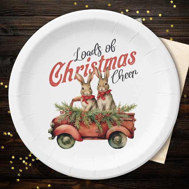 Assiettes En Carton Charges de lapins de Noël en Camion Rouge (Créateur téléchargé)
